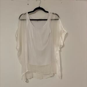 Bailey 44 Sheer Blouse Women’s Small White Built-In Tank Short Sleeve